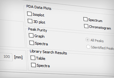 The report setup selects which parts of the PDA results will be printed. The print formating is WYSIWYG - what you see on the screen (graphs, table formating etc. will be printed.