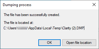 Dumping Process message